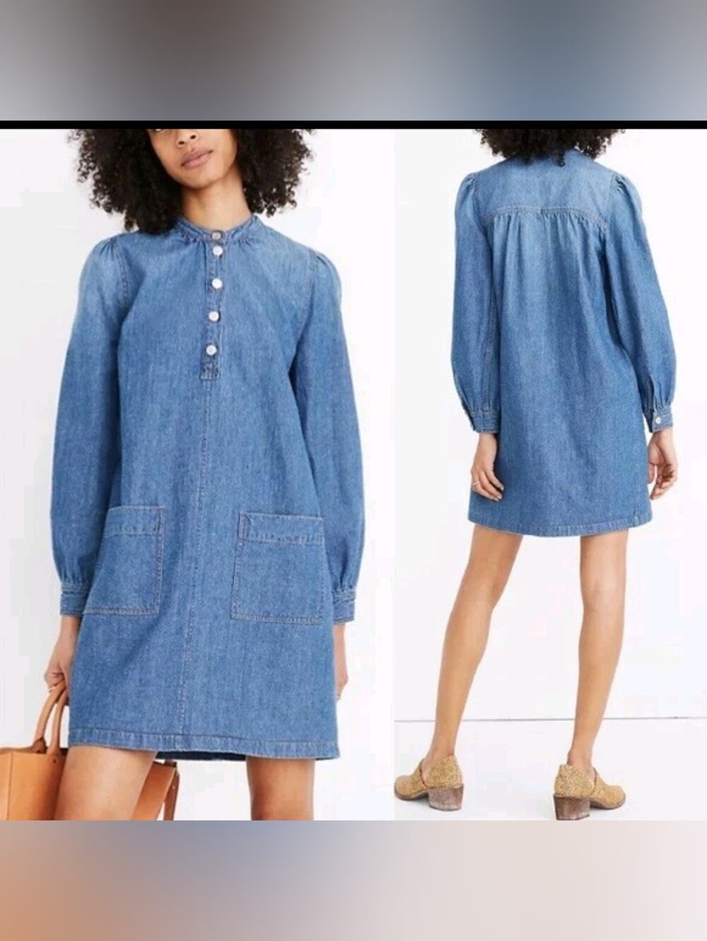 Women's Madewell Denim Patch-Pocket Popover Shirtdress Sz S